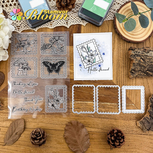 Original Beautiful Lemon Tropical Leaves Mushrooms Flowres Plants and Butterfly Post Stamps and Dies