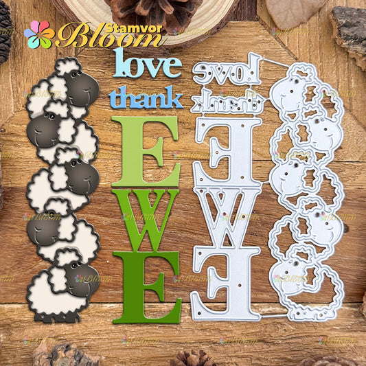 Original Lovely Stacking Sheeps LOVE THANK EWE Title Cutting Dies