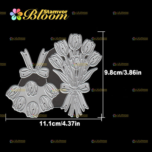 Original Lovely Layers Tulips Flowers Bow Bouquet Cutting Dies