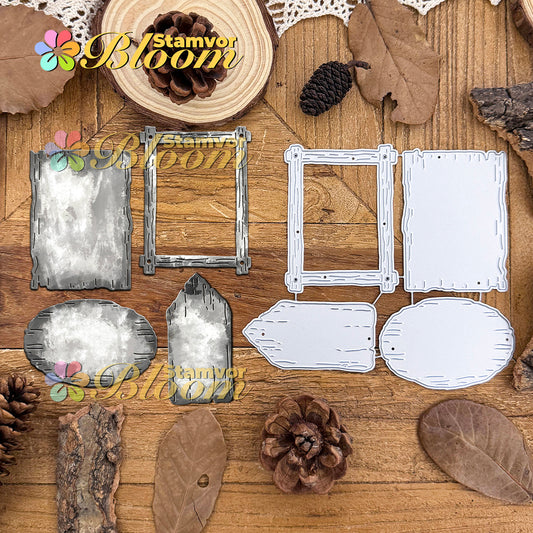 Original Retro Wooden Background Squares Oval Tag Cutting Dies
