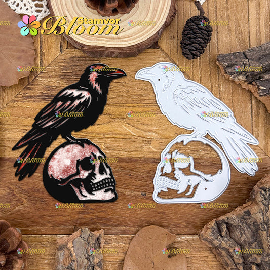 Original Retro Halloween Skull and Crow Silhouette Cutting Dies