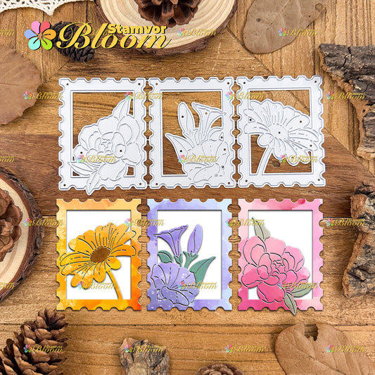 Original Lovely Flowers Daisy Morining Glory Peony Postage Stamps Cutting Dies