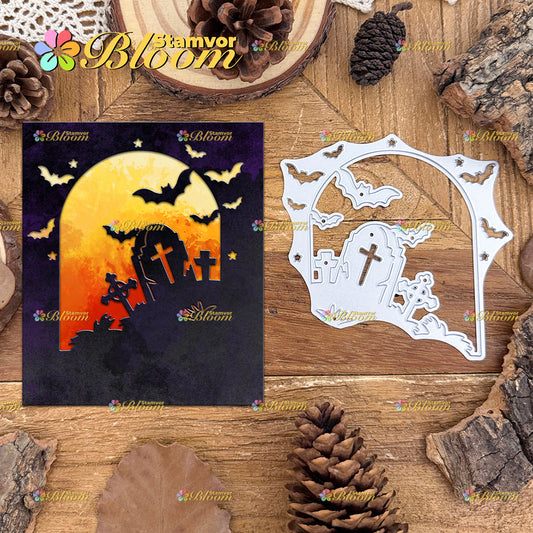 Original Lovely Halloween Cemetery Night Half-cut Cutting Dies